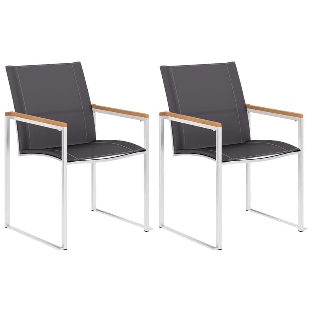 Vidaxl Záhradné stoličky 2 ks sivé textilén a nehrdzavejúca oceľ